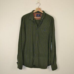 True Blue Viscose Linen Long Sleeve Button Down Checkered Print Mens L Slim Fit